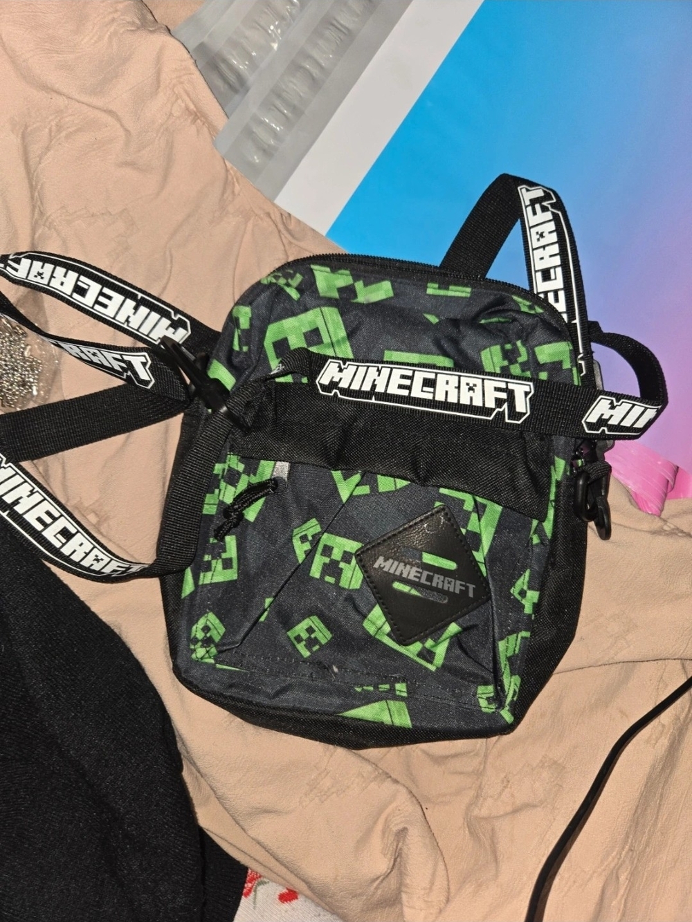 Minecraft Black & Green Mini Crossbody Bag with Branded Strap